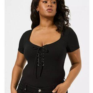 NWT Torrid 4 Black Foxy Lace Up Short Sleeve Top 4X 26